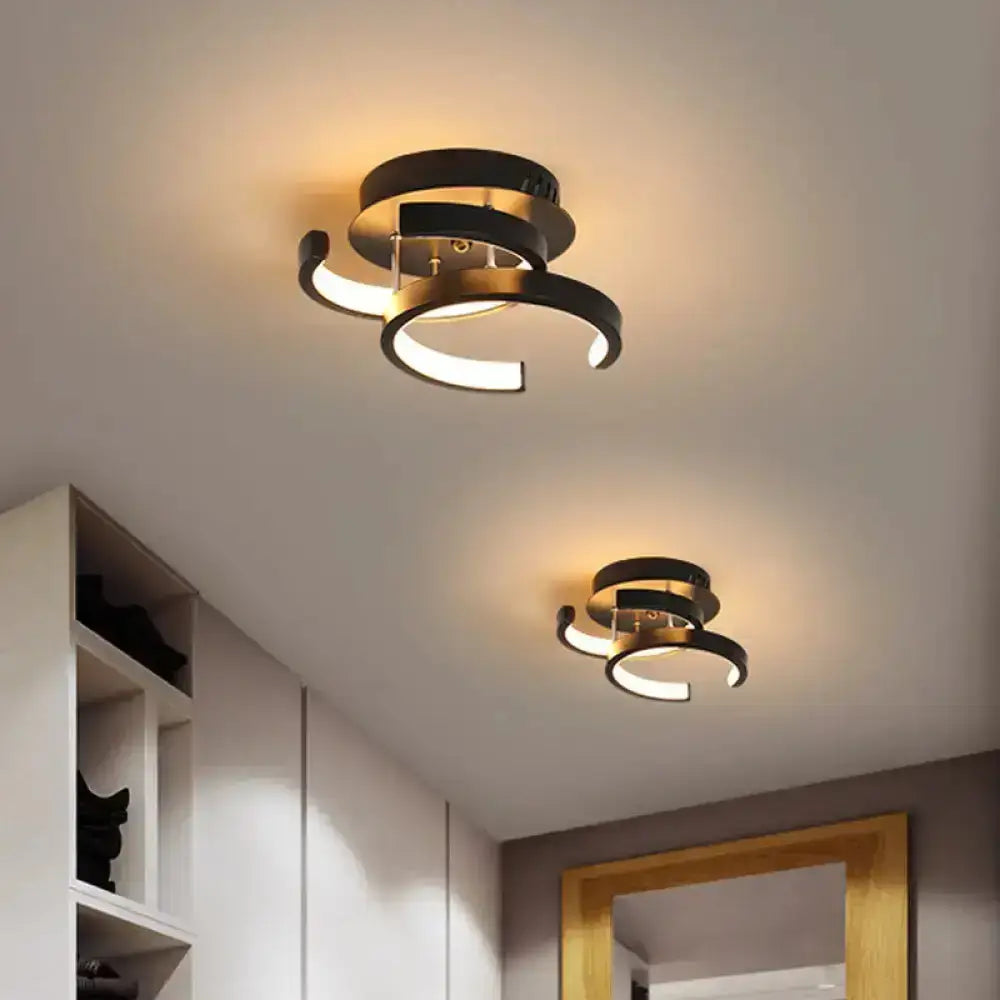 Modern black & gold spiral ceiling lamp for corridor round square moon