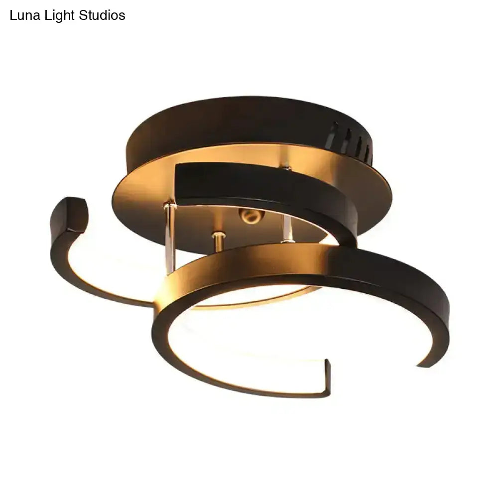 Modern black & gold spiral ceiling lamp for corridor round square moon