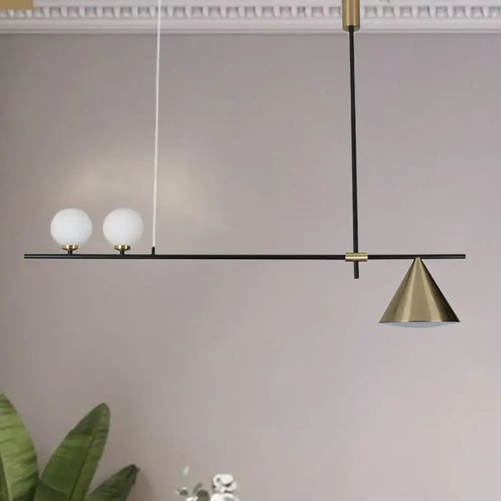 Modern black & gold three lights linear chandelier kitchen pendant