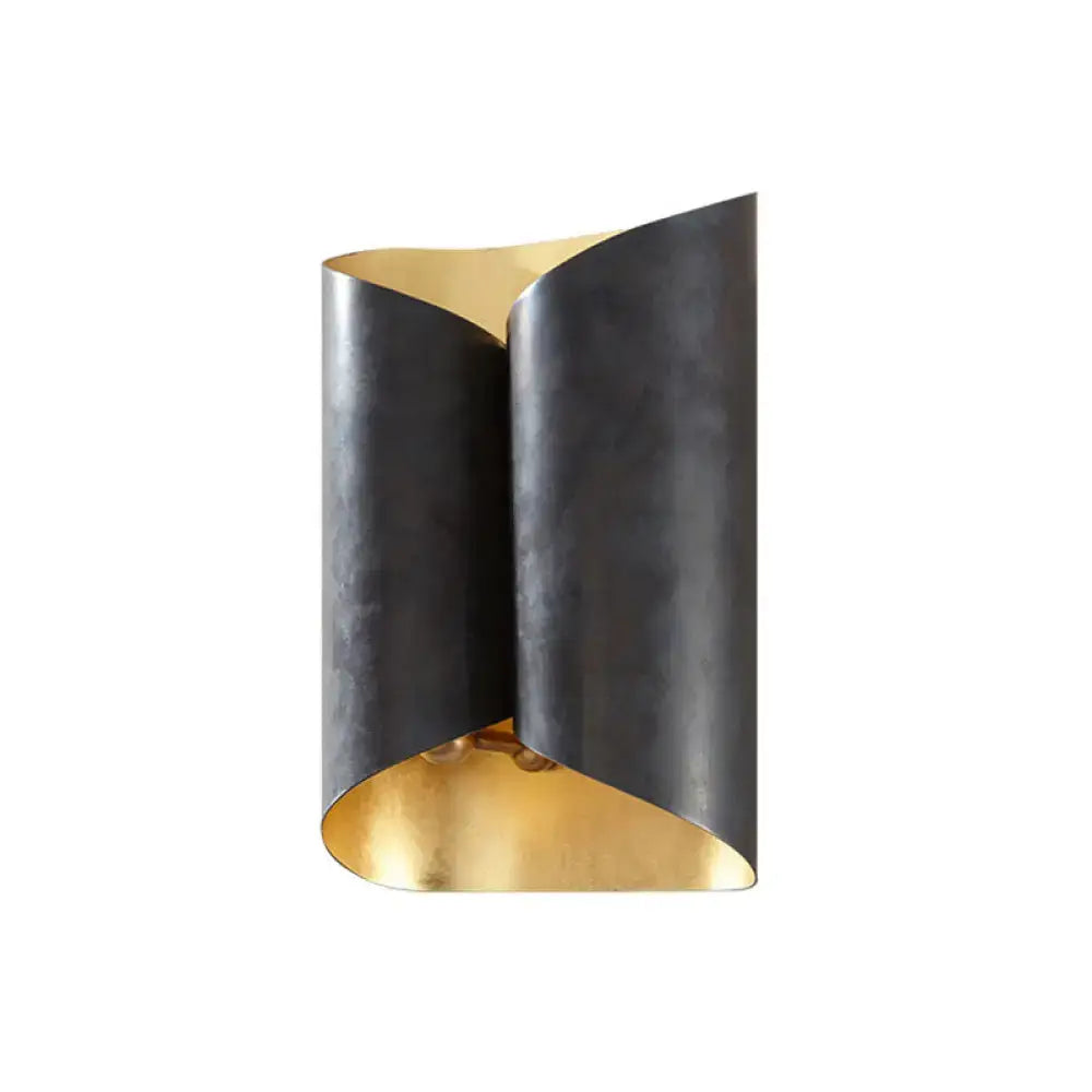 Modern black & gold twisted light fixture porch wall sconce
