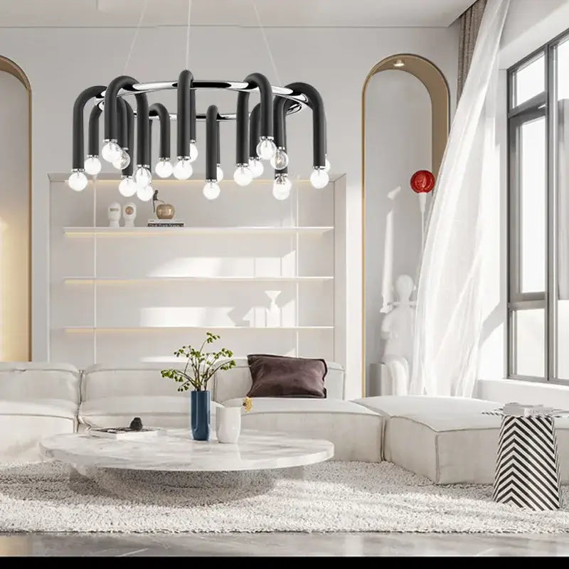 Modern black & gold u shape tube ring chandelier dining room light