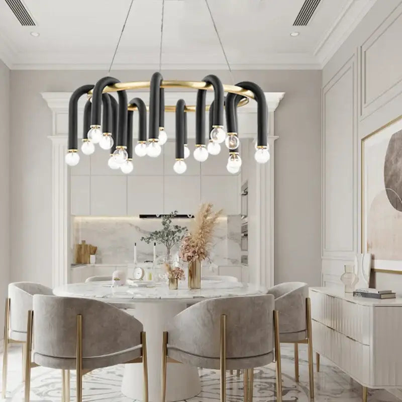 Modern black & gold u shape tube ring chandelier dining room light