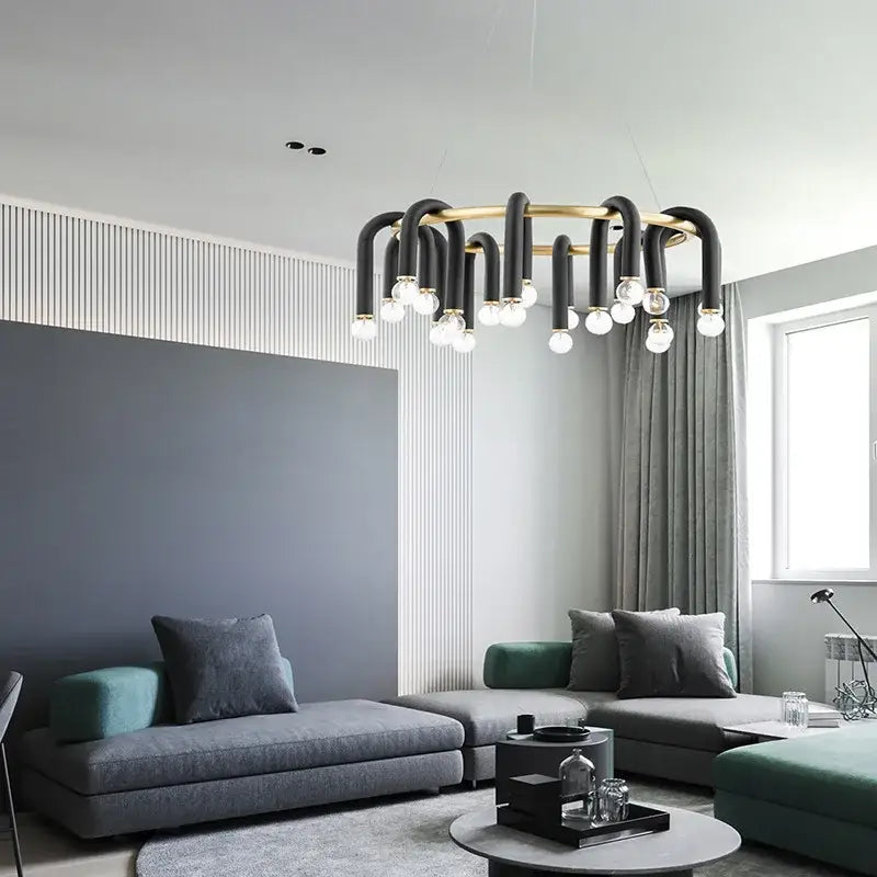 Modern black & gold u shape tube ring chandelier dining room light