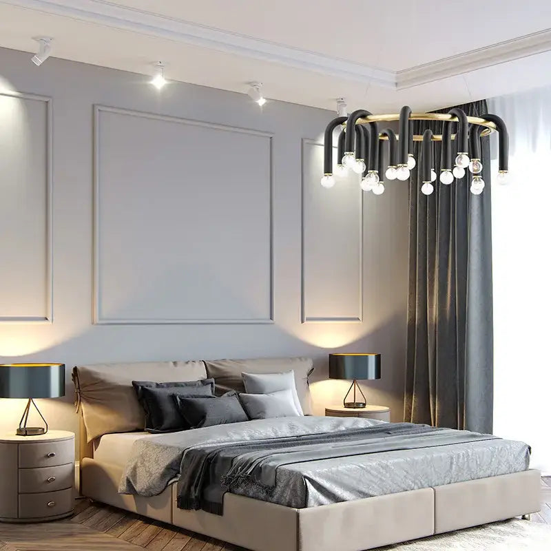 Modern black & gold u shape tube ring chandelier dining room light