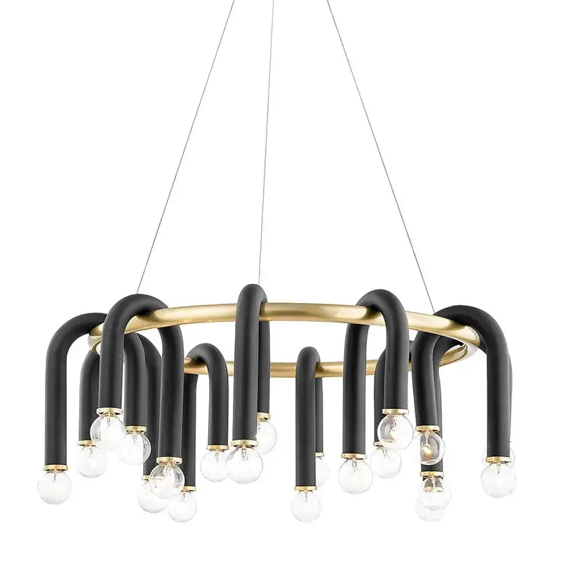 Modern black & gold u shape tube ring chandelier dining room light