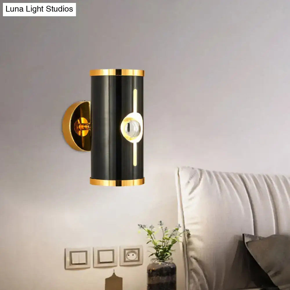 Modern black & gold wall lamp with vertical light strip bedroom sconce