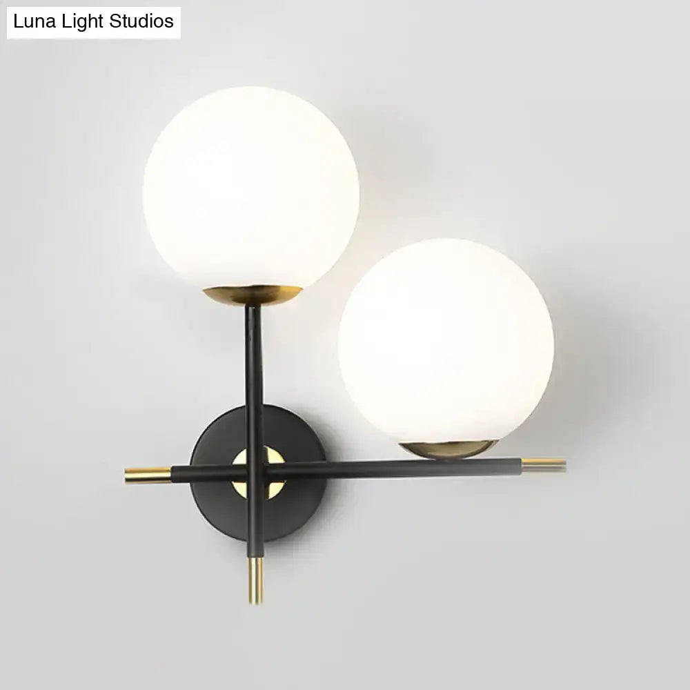 Modern black & gold wall light bedroom milky glass shade