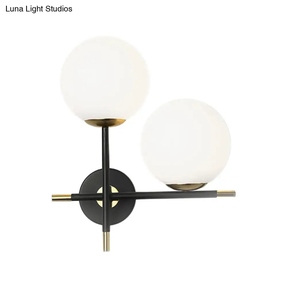 Modern black & gold wall light bedroom milky glass shade