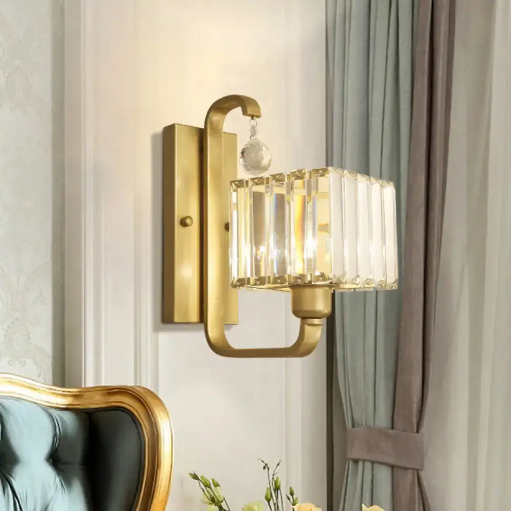 Modern black & gold wall sconce with crystal shade – living room light