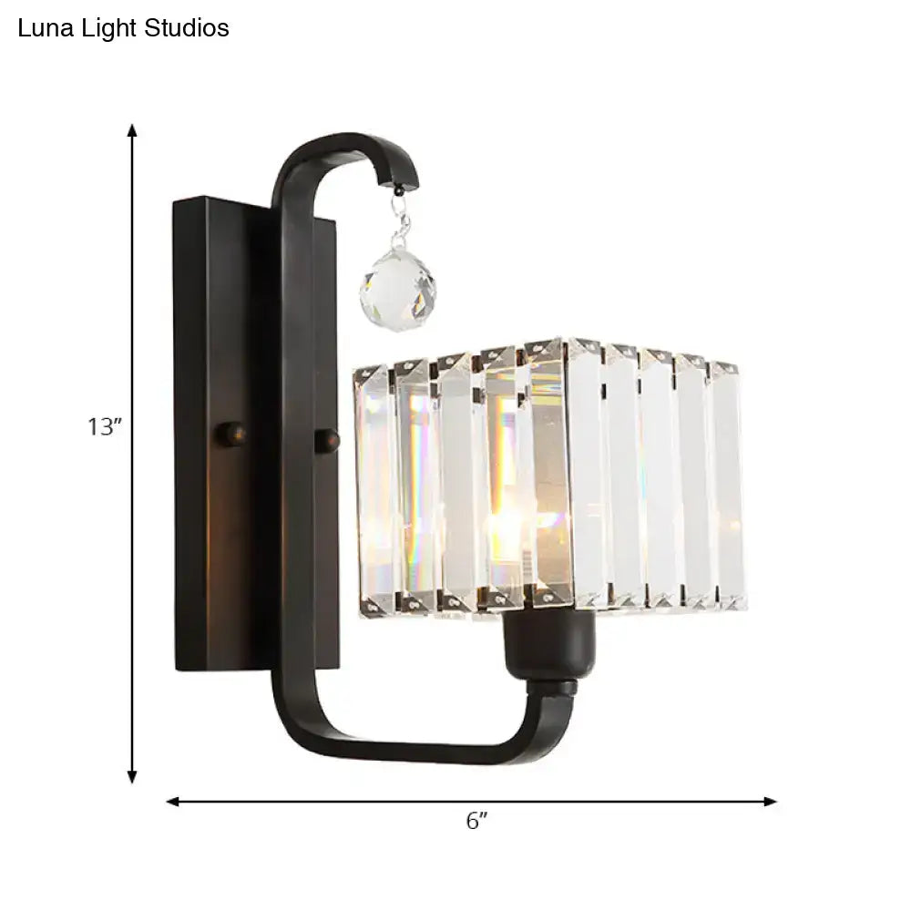 Modern black & gold wall sconce with crystal shade – living room light