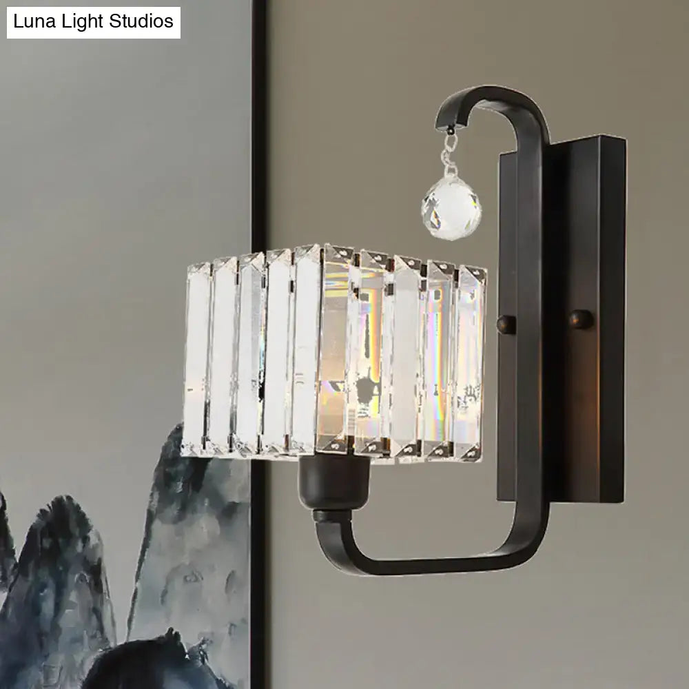 Modern black & gold wall sconce with crystal shade – living room light