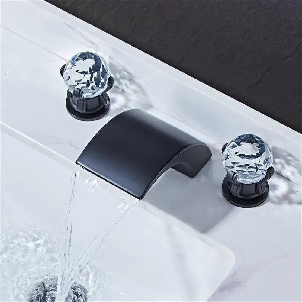 Modern black & gold waterfall basin faucet bathroom sink tap
