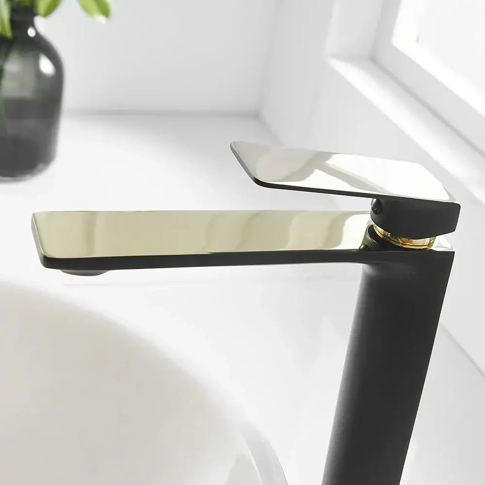 Modern black & gold waterfall single handle basin faucet bathroom tap