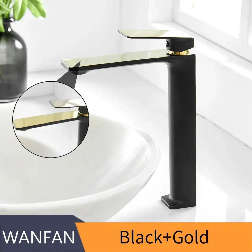 Modern black & gold waterfall single handle basin faucet bathroom tap