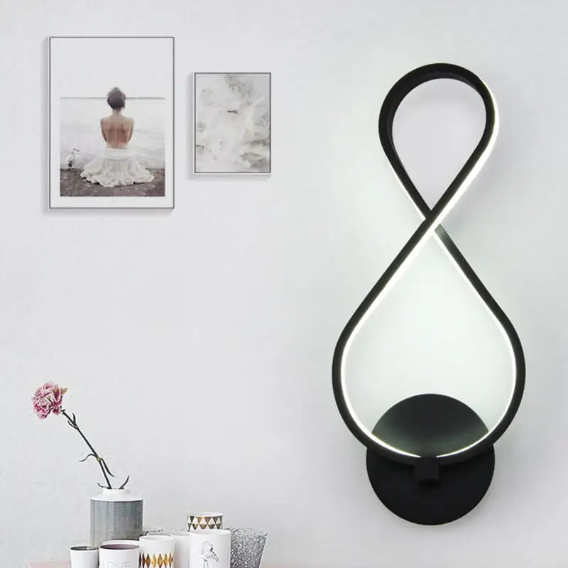 Modern black infinity led sconce light fixture bedroom wall lamp