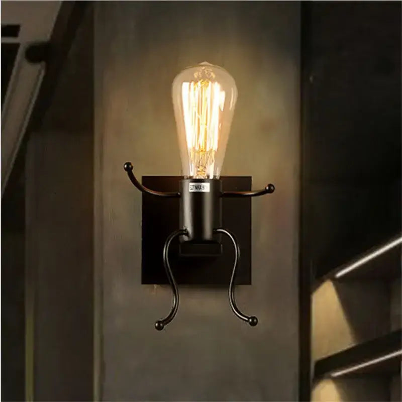 Modern black iron cartoon doll wall sconce kids bedroom ladder light