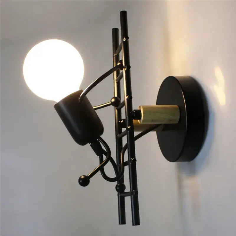 Modern black iron cartoon doll wall sconce kids bedroom ladder light