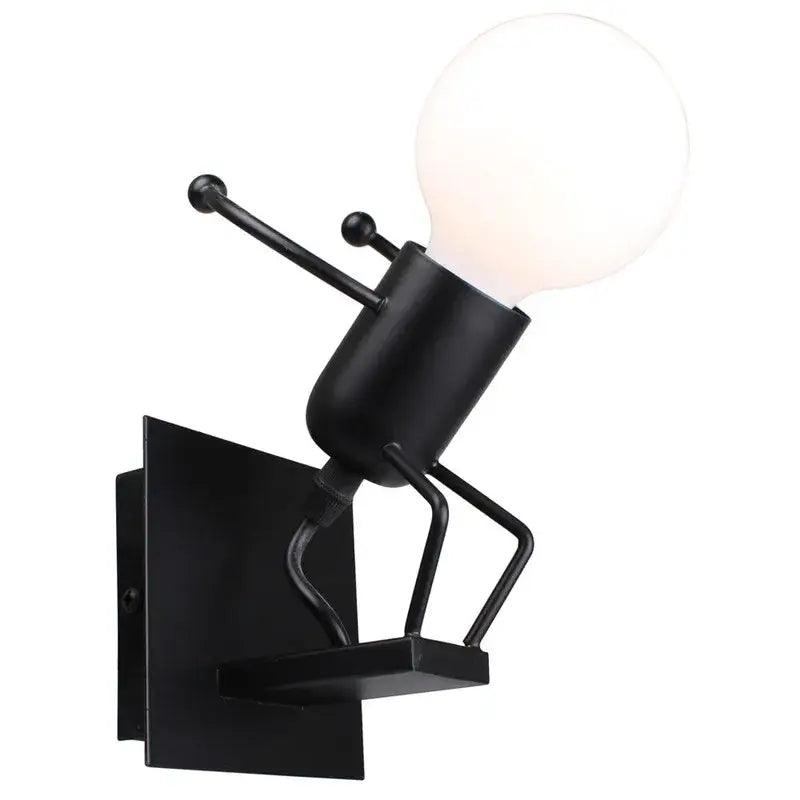Modern black iron cartoon doll wall sconce kids bedroom ladder light