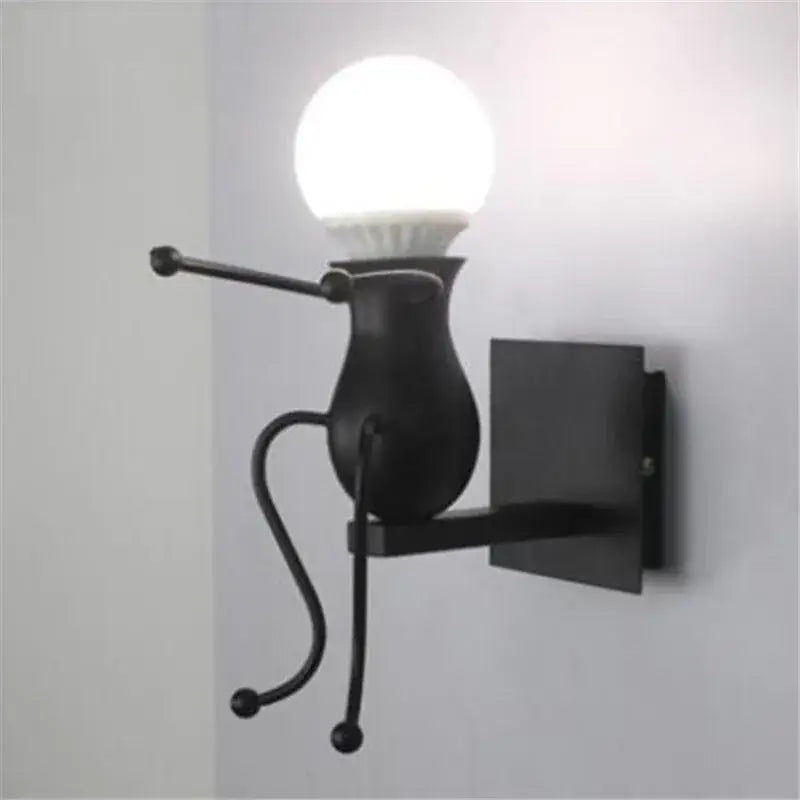 Modern black iron cartoon doll wall sconce kids bedroom ladder light