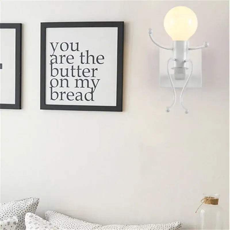 Modern black iron cartoon doll wall sconce kids bedroom ladder light