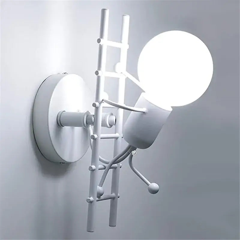 Modern black iron cartoon doll wall sconce kids bedroom ladder light