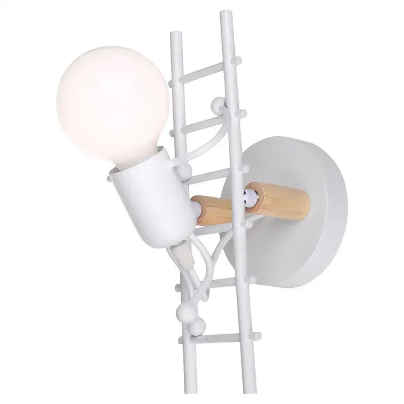 Modern black iron cartoon doll wall sconce kids bedroom ladder light