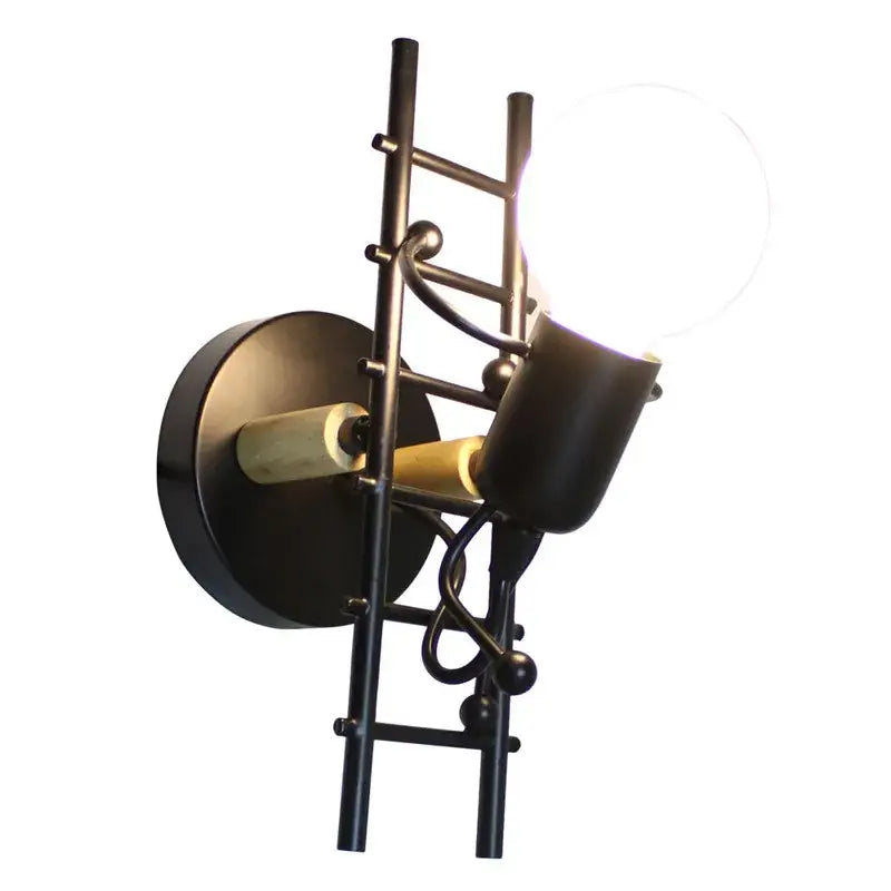 Modern black iron cartoon doll wall sconce kids bedroom ladder light