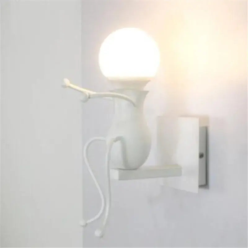 Modern black iron cartoon doll wall sconce kids bedroom ladder light