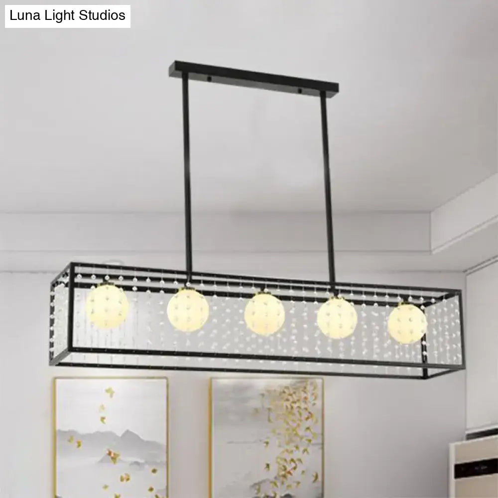 Modern black island light with white glass and crystals kitchen chandelier