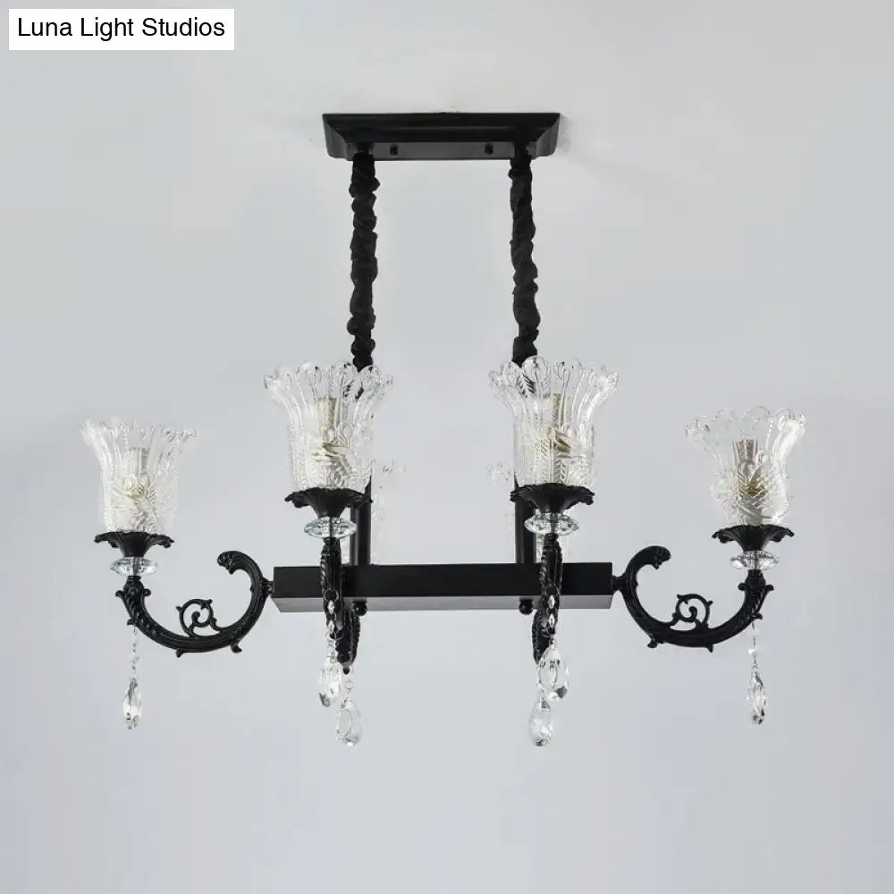 Modern black island pendant lamp with clear crystal dining room light