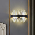 Modern black leather and crystal wall lamp with clear faceted crystals and gold accents for 220v-240v lighting