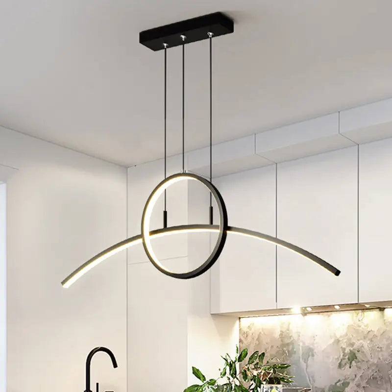 Modern black linear design led light fixture for dining room