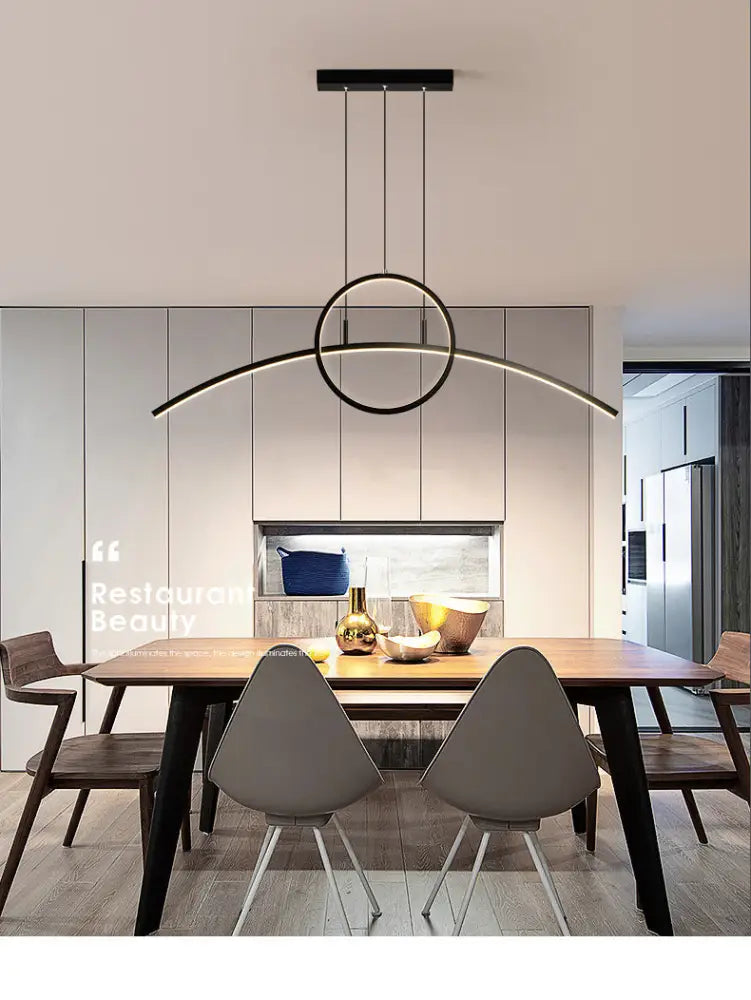 Modern black linear design led light fixture for dining room