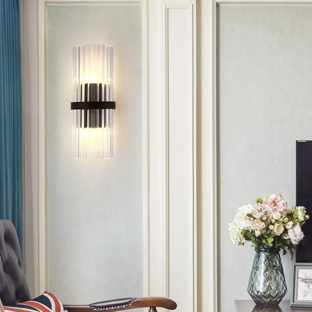 Modern black metal and crystal pipe wall sconce for dining room e12 e14