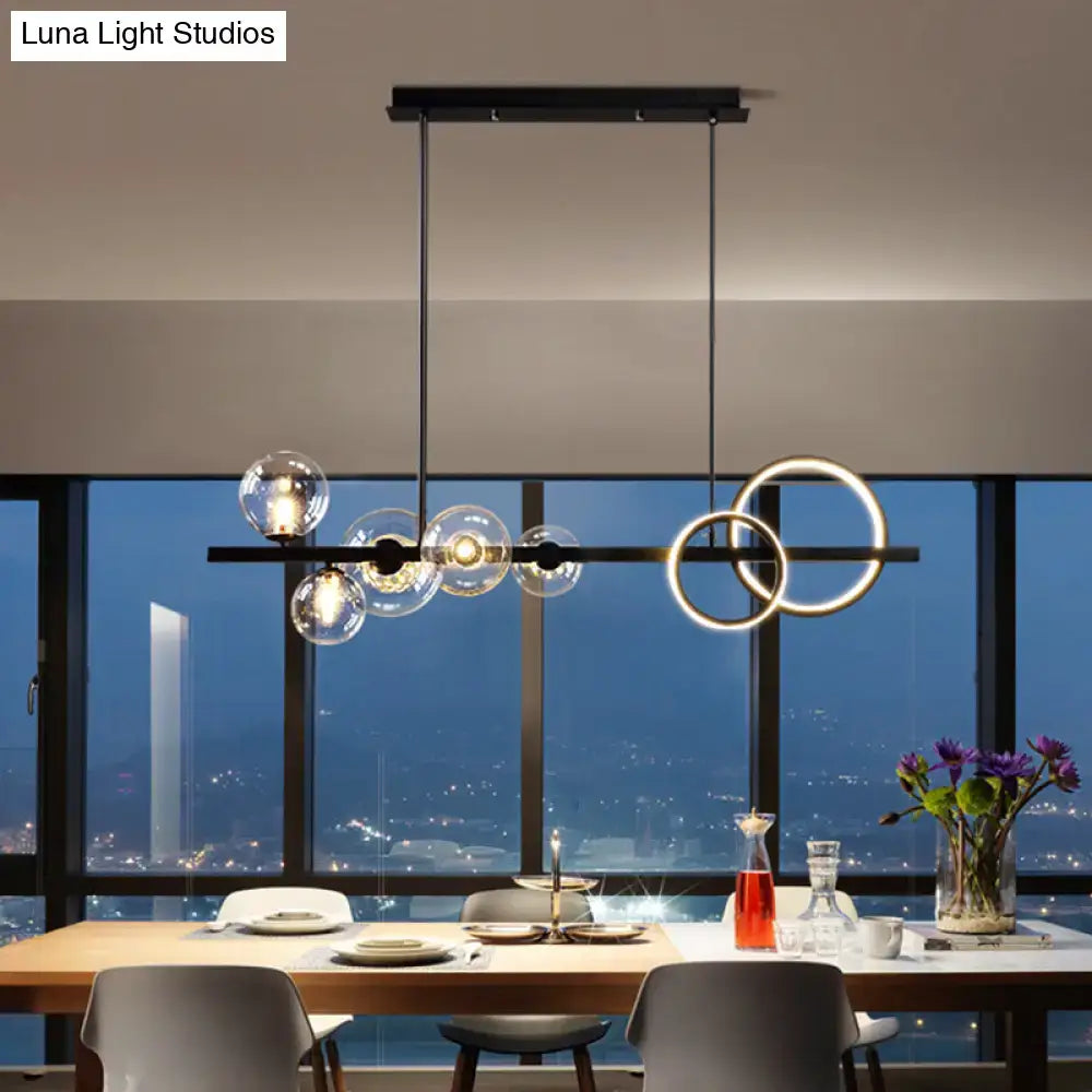 Modern black metal pendant light fixture dining room glass spheres
