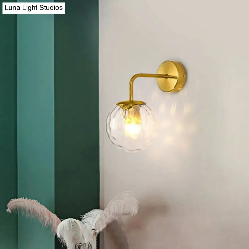 Modern black metal rippled glass wall mount light bedroom sconce