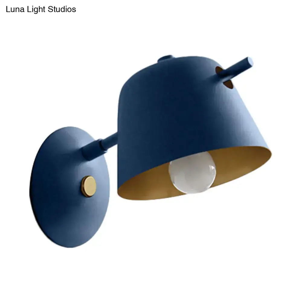 Modern black metal shade wall sconce with white & blue bedroom light