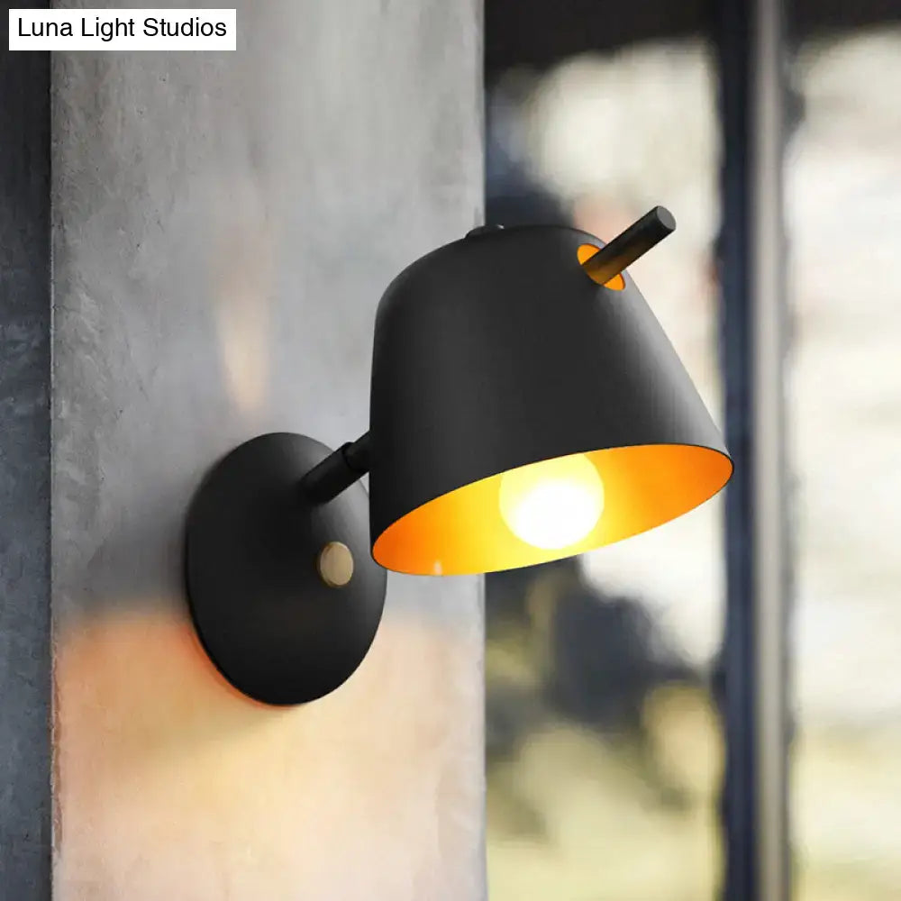 Modern black metal shade wall sconce with white & blue bedroom light