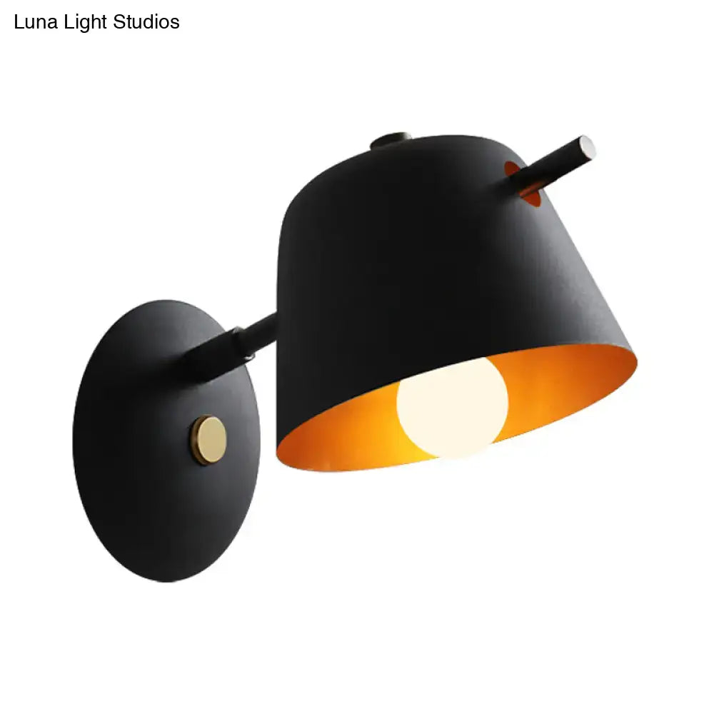 Modern black metal shade wall sconce with white & blue bedroom light