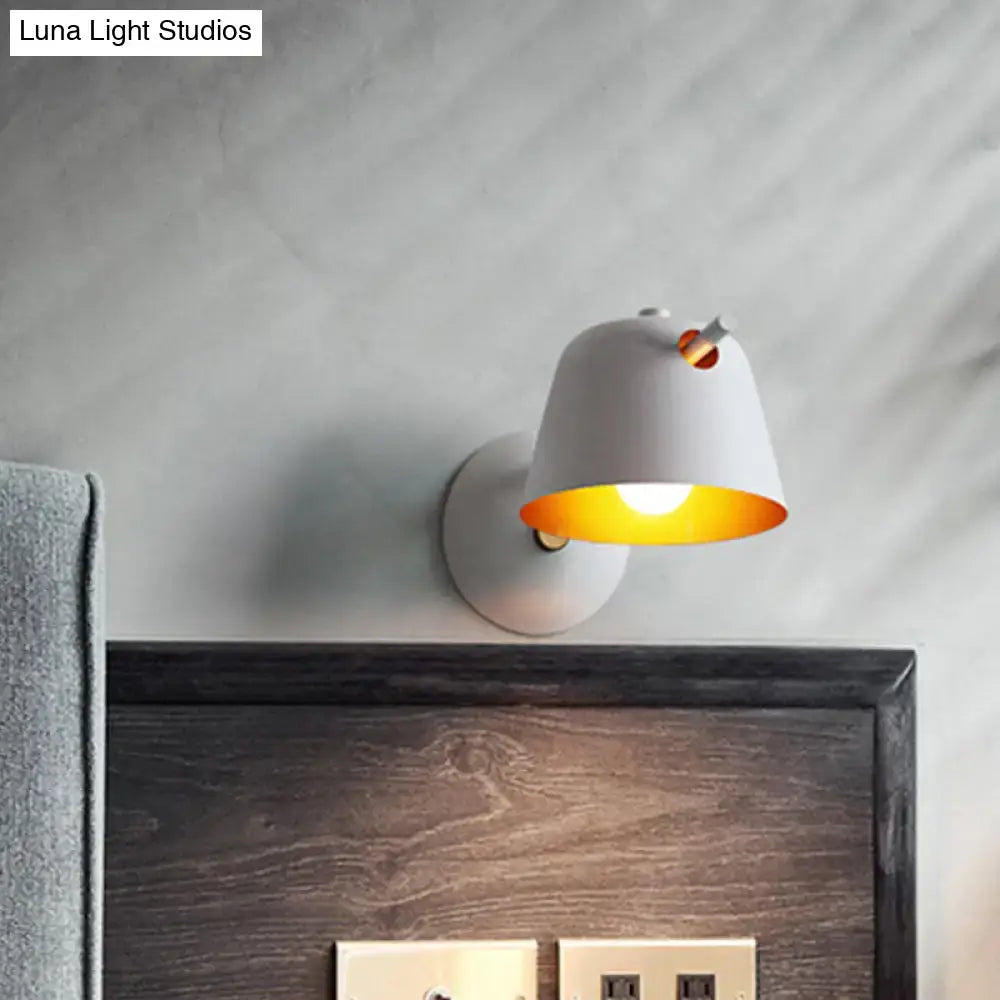 Modern black metal shade wall sconce with white & blue bedroom light