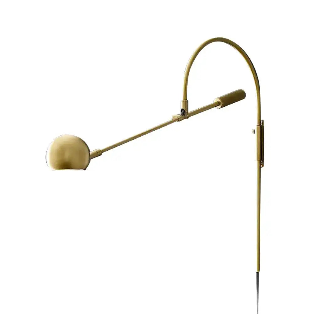 Modern black metal sphere wall sconce with curved arm bedroom light