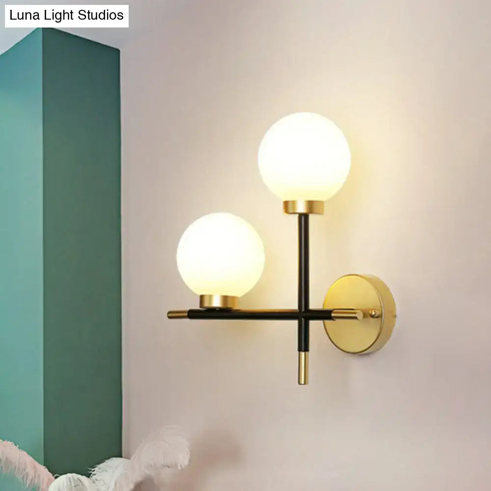 Modern black milk glass wall mount light fixture – foyer 2-light sconce
