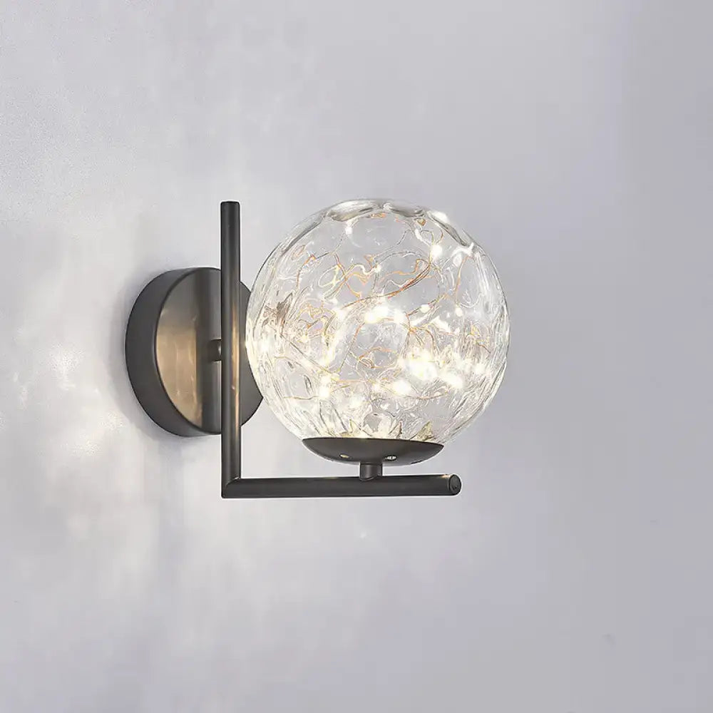 Modern black mini globe wall sconce bedroom fairy light fixture