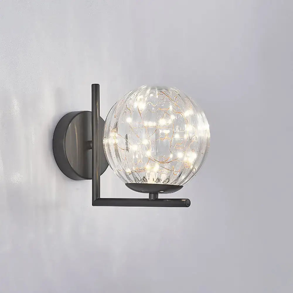 Modern black mini globe wall sconce bedroom fairy light fixture