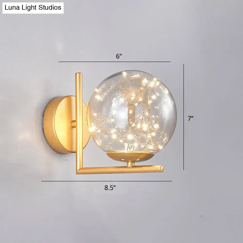 Modern black mini globe wall sconce bedroom fairy light fixture