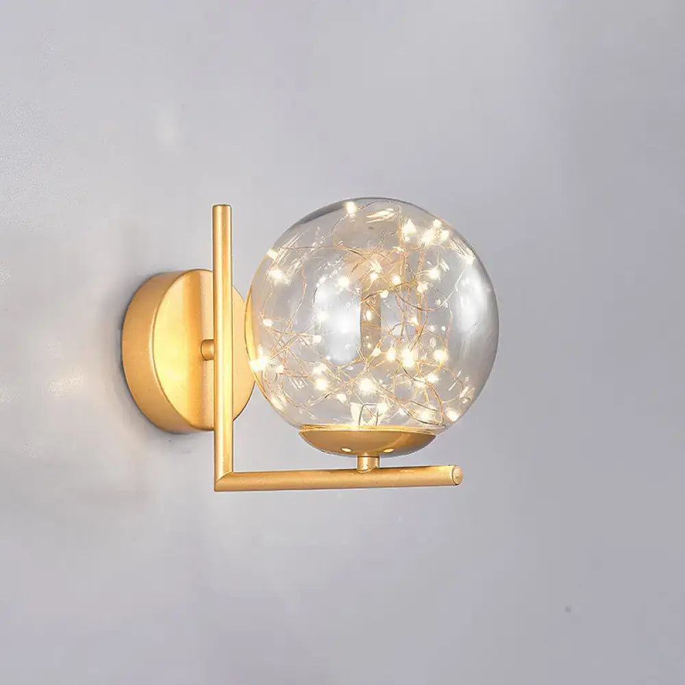 Modern black mini globe wall sconce bedroom fairy light fixture