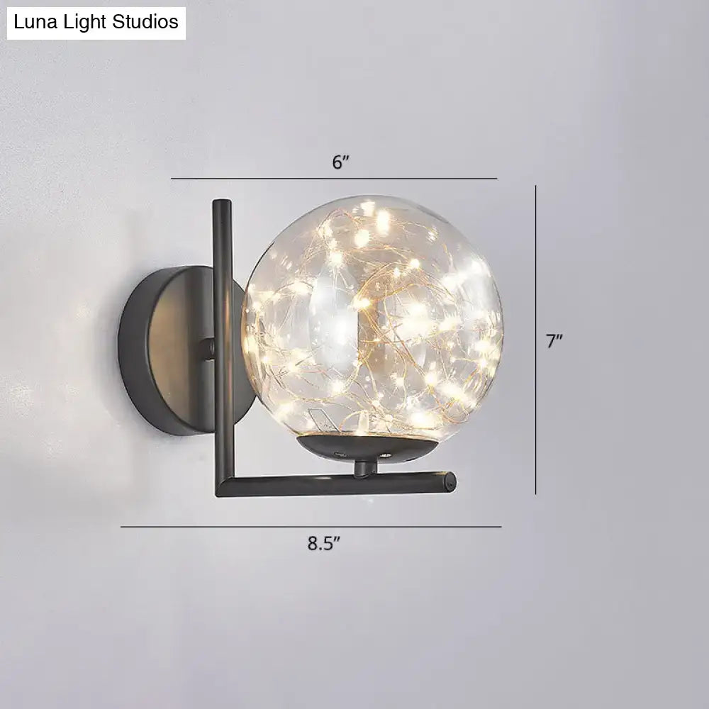 Modern black mini globe wall sconce bedroom fairy light fixture