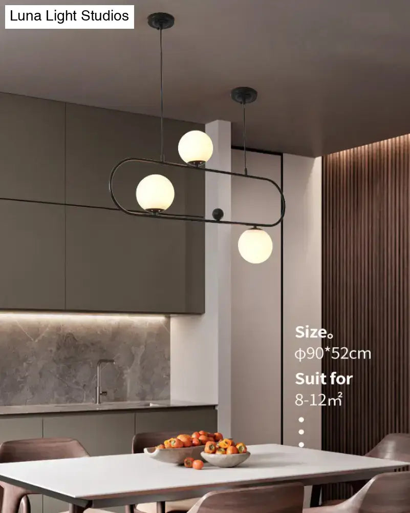 Modern black minimalist ellipse ceiling light with white globes living room