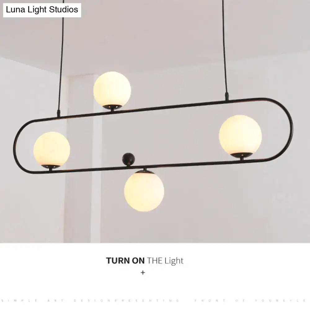 Modern black minimalist ellipse ceiling light with white globes living room