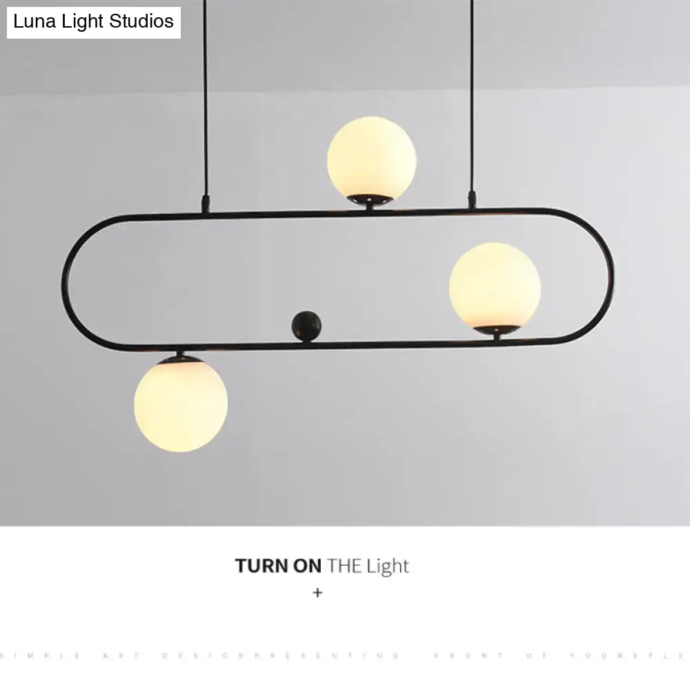 Modern black minimalist ellipse ceiling light with white globes living room